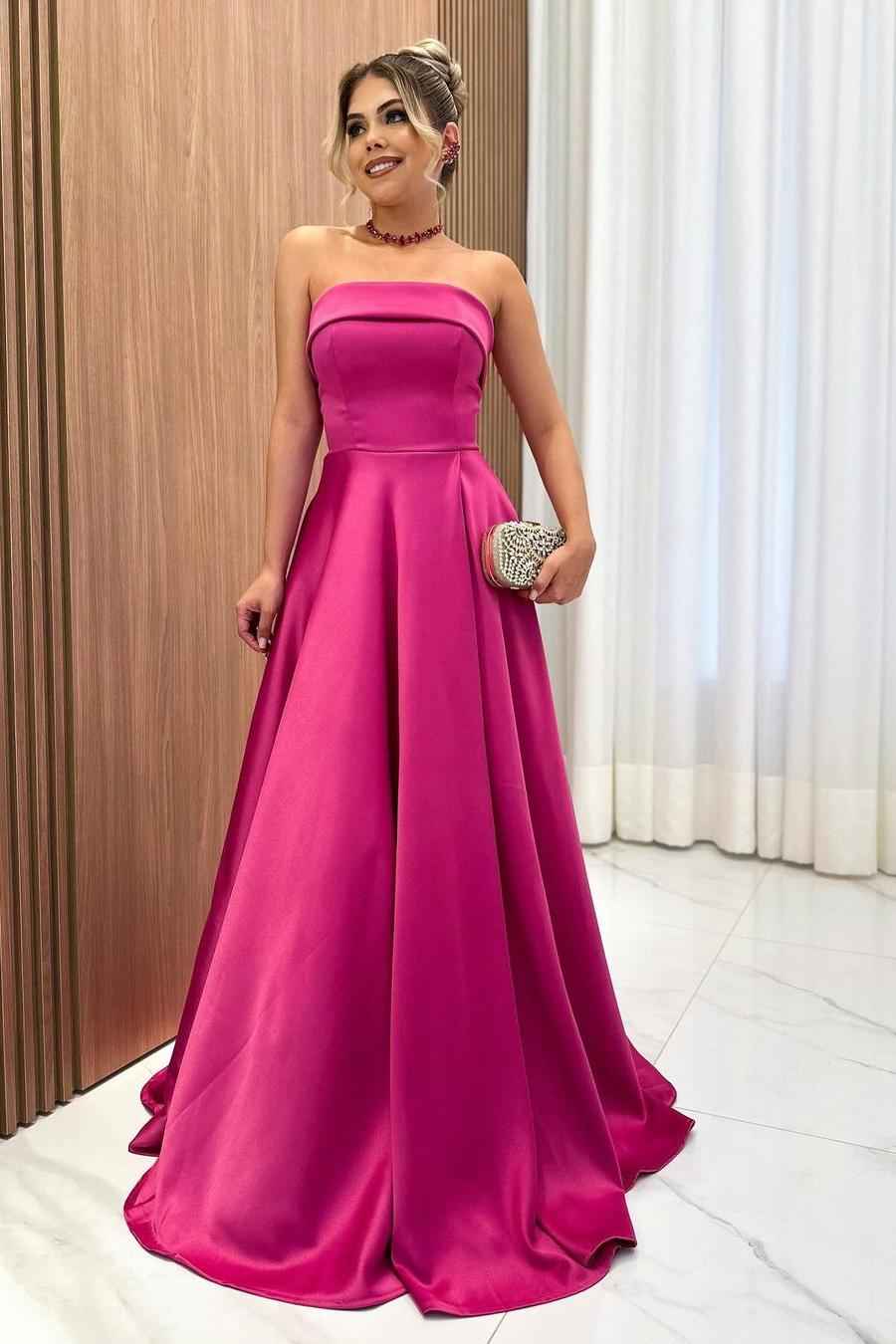 Chic Strapless Sleeveless A Line Long Prom Dress With Front Split