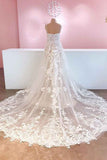 Spaghetti Strap A-Line Tulle Backless Wedding Dress with Lace Appliques BM bride