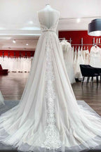 A-Line Wedding Dress with Ruffles, Open Back, and Tulle Lace BM bride