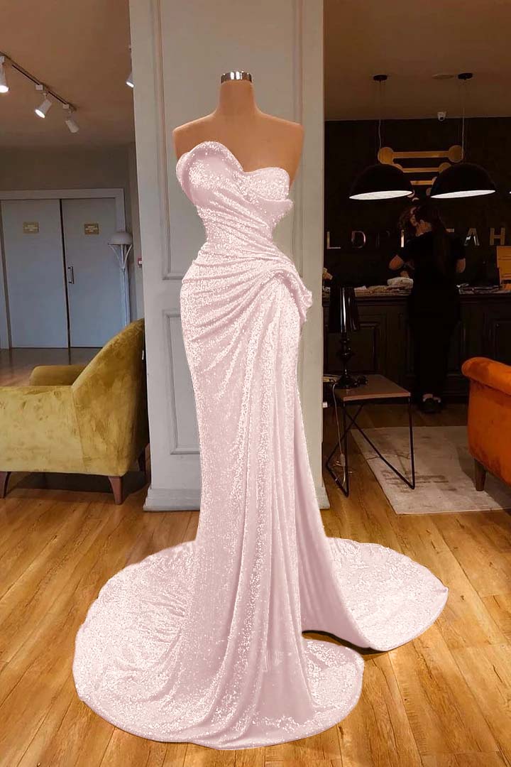 Strapless Sweetheart Sleeveless Long Mermaid Prom Dress Red With Sequins BMBRIDE