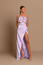 Pink Chic Evening Dress Sleeveless Strapless with Side Slit Pleats BM bride