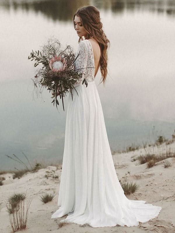 Long Sleeve Boho Lace Wedding Dress BM bride