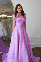Straps Sleeveless Backless A Line Long Prom Dress With Ruffles