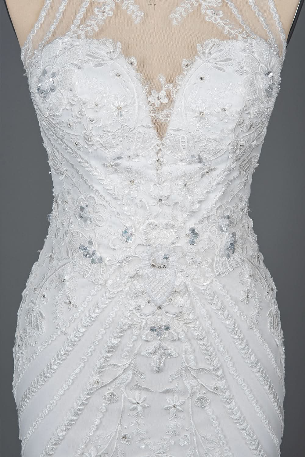 Mermaid Scoop Neck Jewel Wedding Dress with Beadings and Appliques BM bride