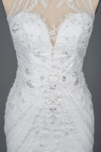 Mermaid Scoop Neck Jewel Wedding Dress with Beadings and Appliques BM bride