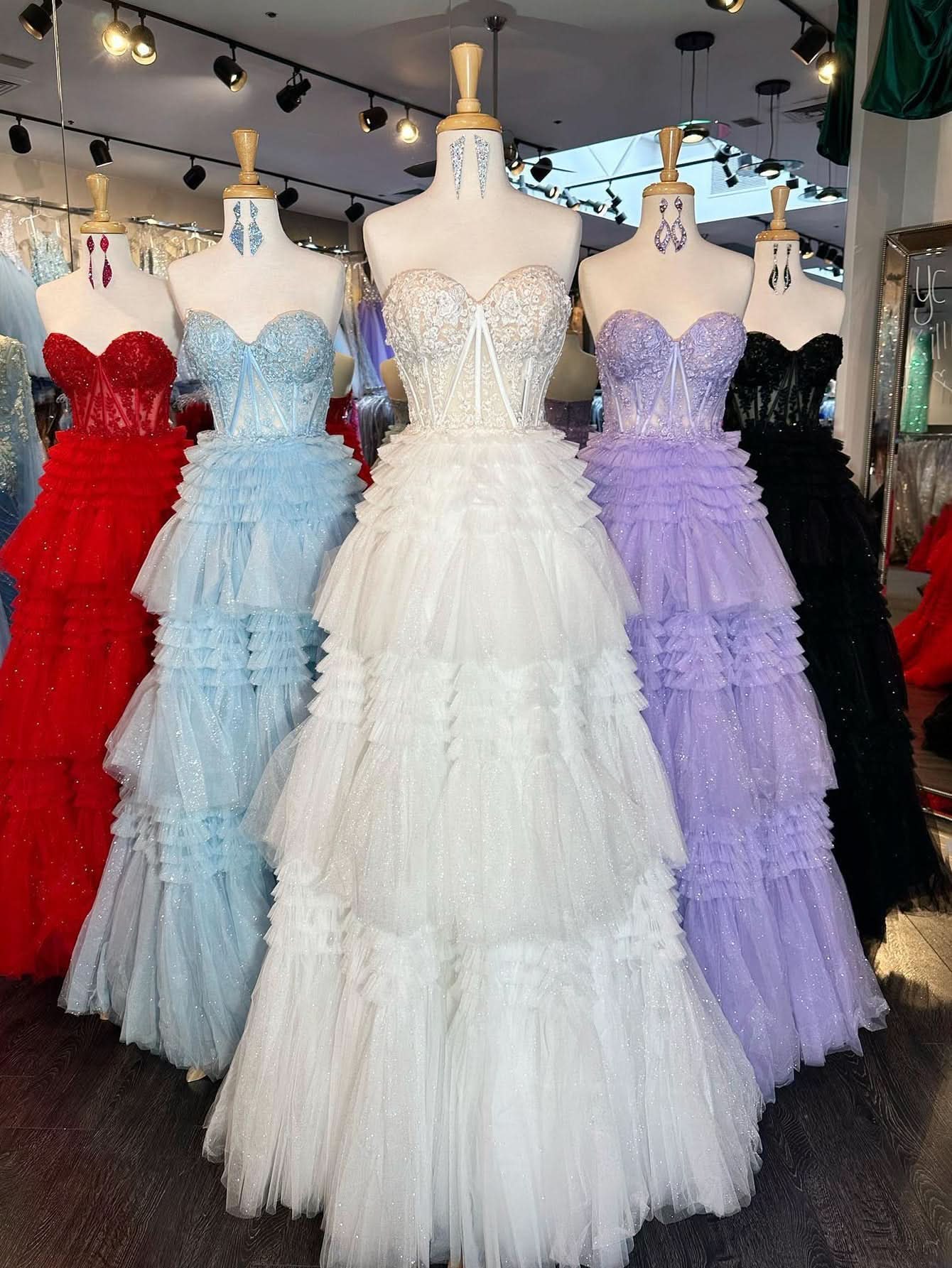 Adorable A-Line Sweetheart Tiered Long Tulle Prom Dress BM bride
