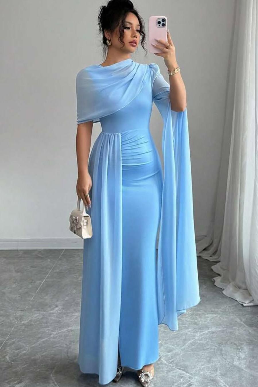 Sleeveless Jewel Neck Long Mermaid Prom Dress With Split Pleated