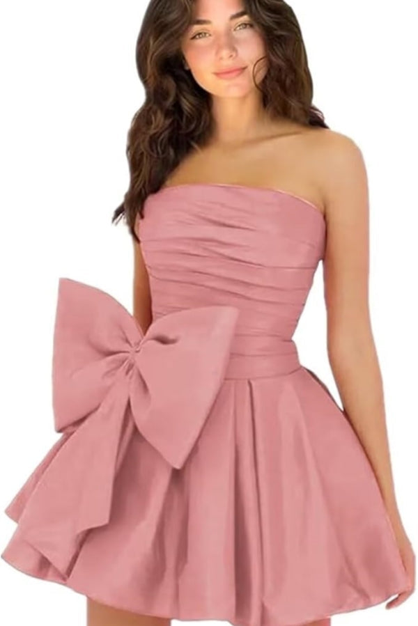 Simple Sleeveless Ruched Mini Homecoming Dress with Bow, Perfect for Any Party BM bride