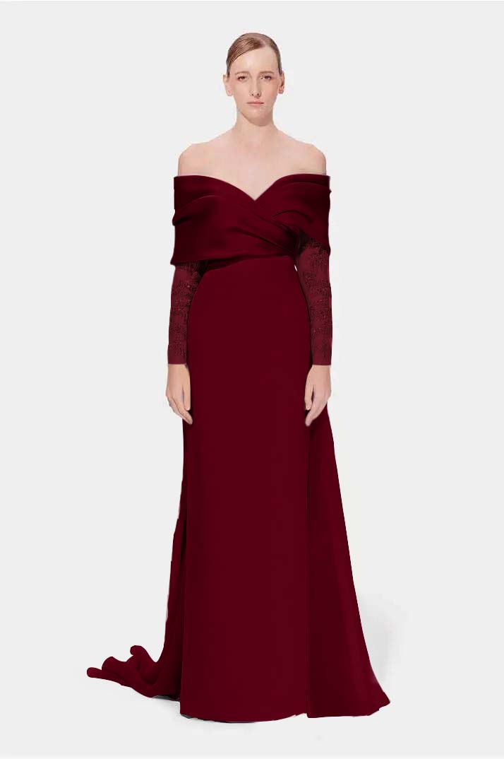 Off the Shoulder Long Sleeves Long Mermaid Prom Dress With Appliques BMBRIDE