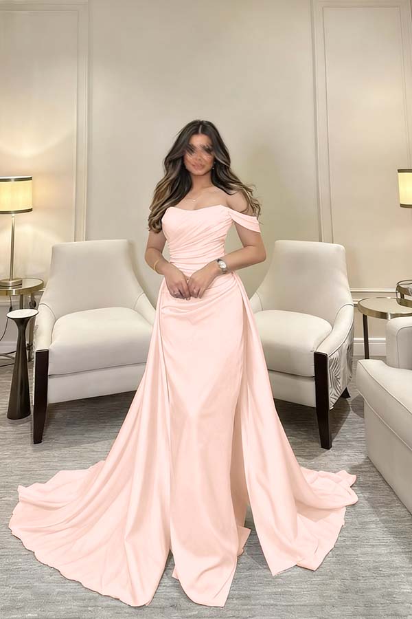 Off The Shoulder Sleeveless Long Mermaid Prom Dress With Pleated BMBRIDE