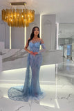 Baby Blue Strapless Beaded Mermaid Prom Dress BM bride