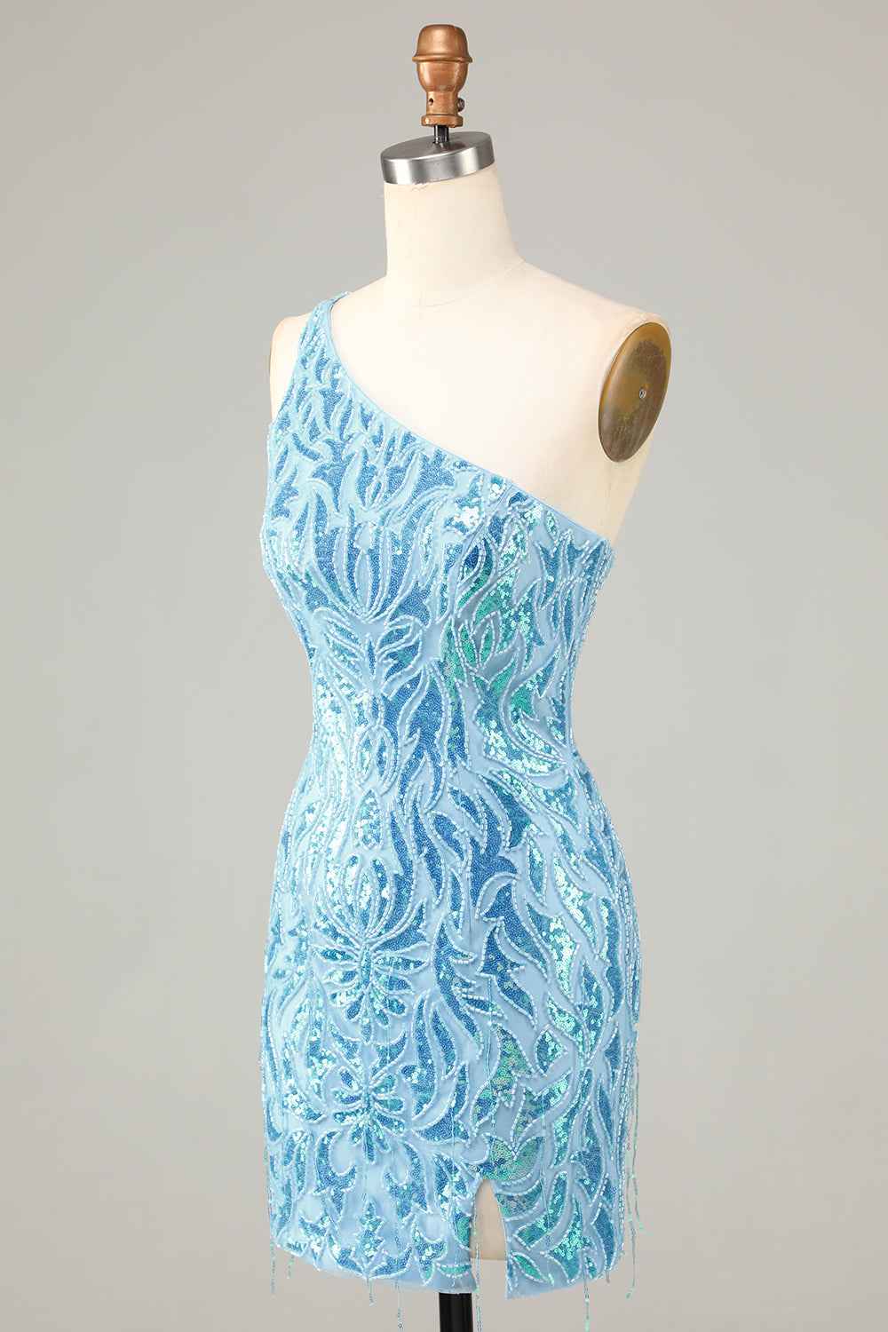 Sparkly Blue Beaded Fringed Tight Short Homecoming Dress Bmbride