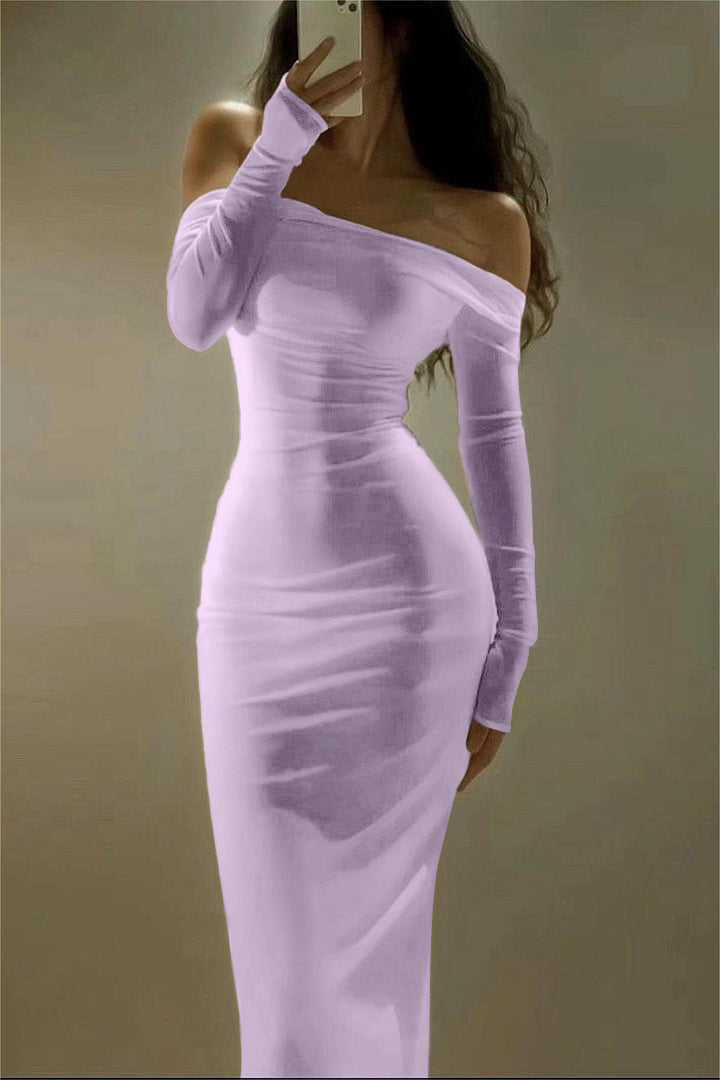 Off the Shoulder Strapless Long Sleeves Long Prom Dress With Pleated BMBRIDE