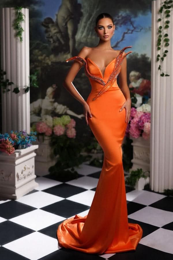Orange Mermaid Prom Dress Sleeveless Sequin Dress BM bride
