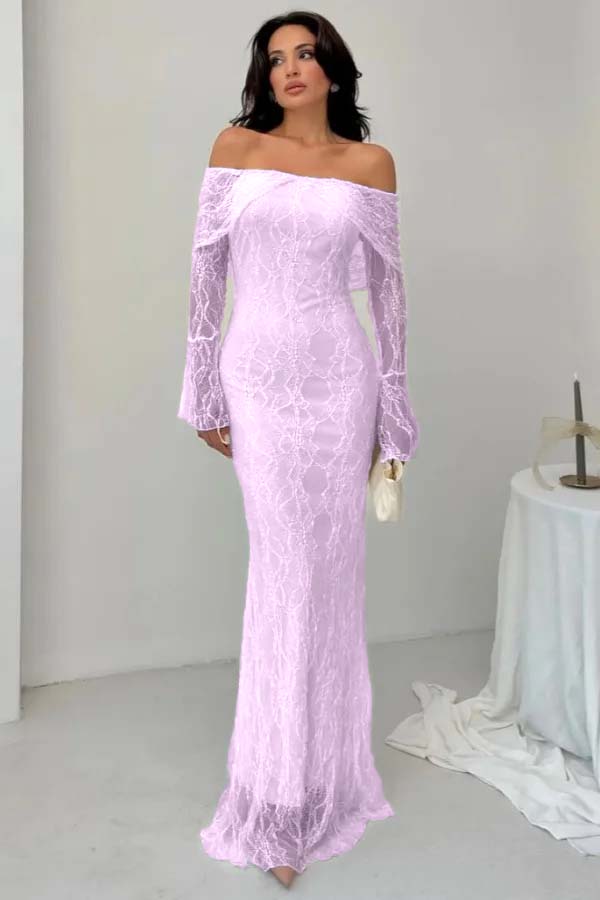 Off the Shoulder Long Sleeves Long Mermaid Prom Dress With Lace BMBRIDE