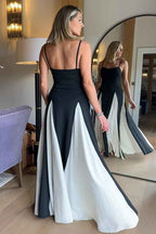 Spaghetti Strap V Neck Sleeveless Long Prom Dress With Ruffles