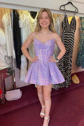 Sparkly Purple Corset Sequined A-Line Short Homecoming Dress
