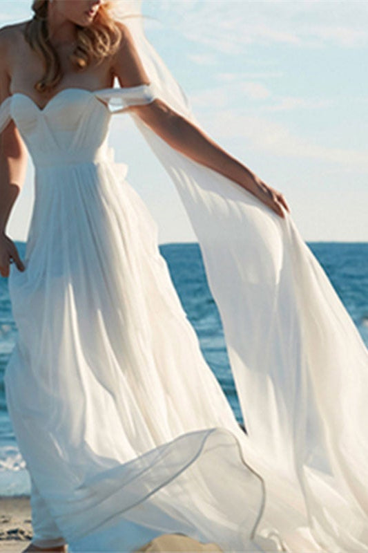 Off-the-Shoulder Chiffon Wedding Dress PD0363 BM bride