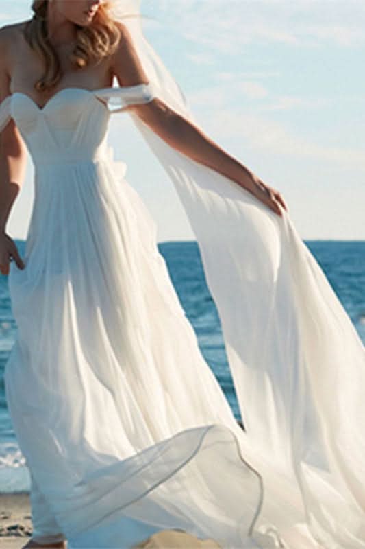 Off-the-Shoulder Chiffon Wedding Dress PD0363 BM bride