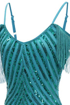 Sparkly Turquoise Tight Sequins Short Homecoming Dress with Fringes Bmbride
