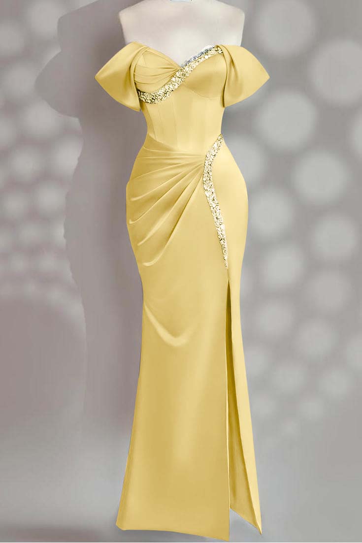 Sleeveless Off the Shoulder Long Mermaid Prom Dress With Beading BMBRIDE