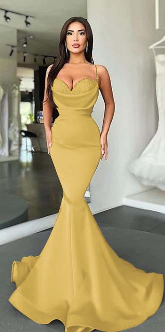 Mermaid Red Spaghetti Strap Sleeveless Sweetheart Prom Dress With Sequins BMBRIDE