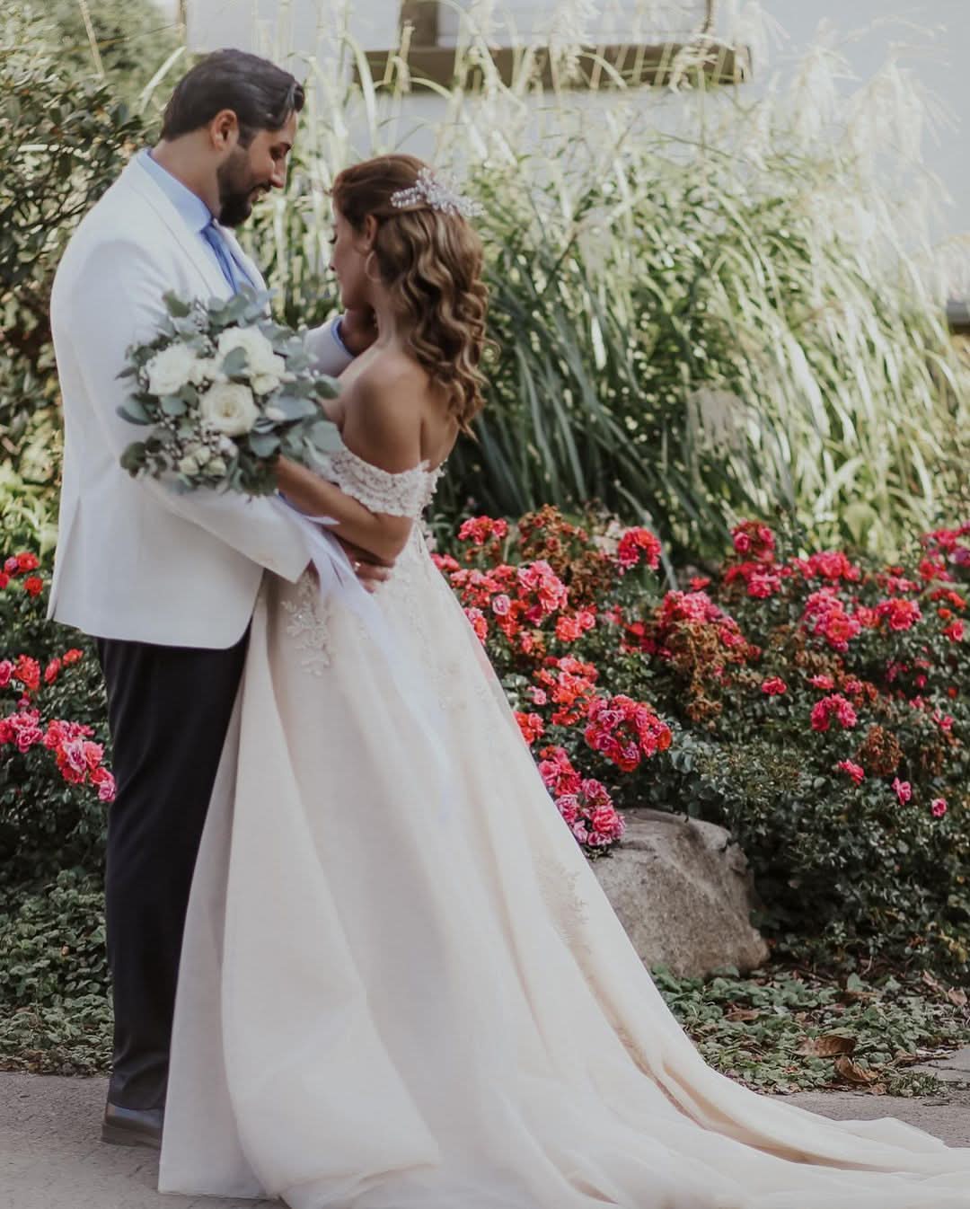 Long A-line Boho Off-the-shoulder Wedding Dress With Lace Tulle BM bride