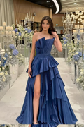 Charming Strapless Sleeveless Long Split Prom Dress With Pleated