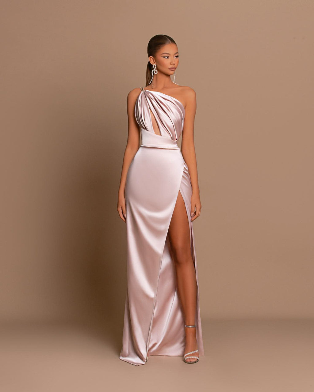 Charming Mauve Ball Gown One Shoulder Spaghetti Straps Skeleton with Slit BM bride