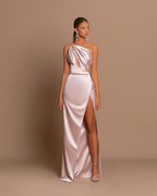Charming Mauve Ball Gown One Shoulder Spaghetti Straps Skeleton with Slit BM bride