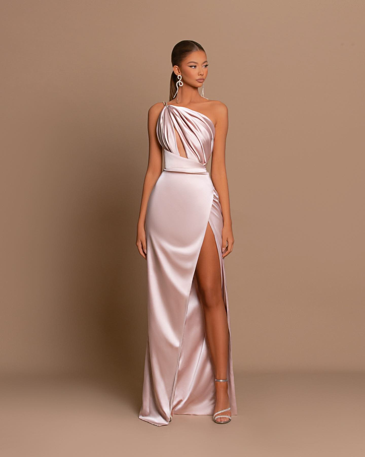 Charming Mauve Ball Gown One Shoulder Spaghetti Straps Skeleton with Slit BM bride