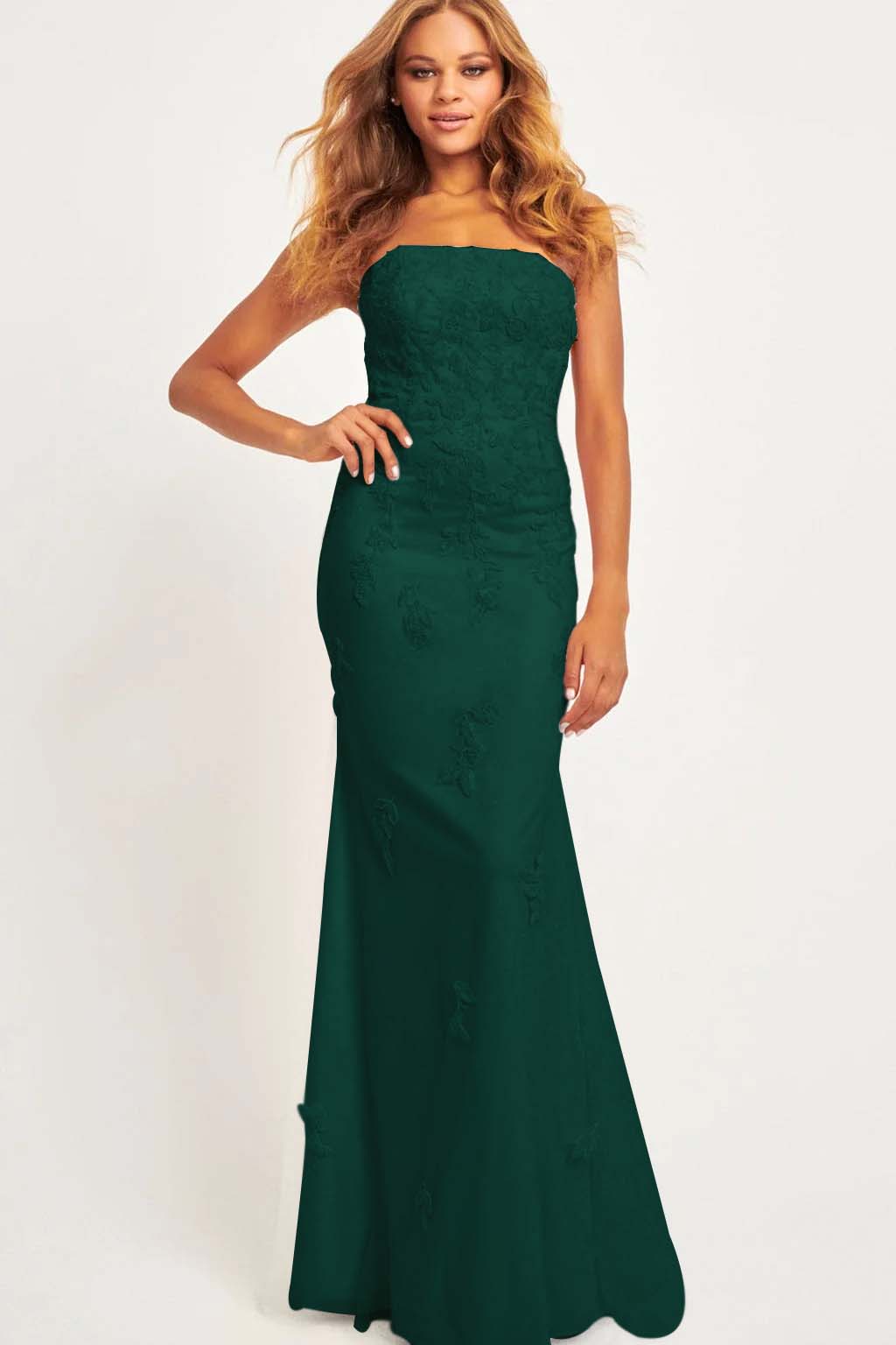 Strapless Sleeveless Long Mermaid Prom Dress With Appliques BMBRIDE