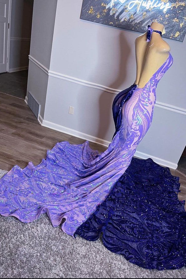 Elegant Sleeveless Halter Evening Dress with Appliques BM bride