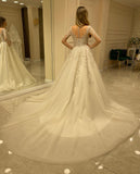 Elegant Long A-Line Wedding Dress with Lace Appliques and Sleeves BM bride