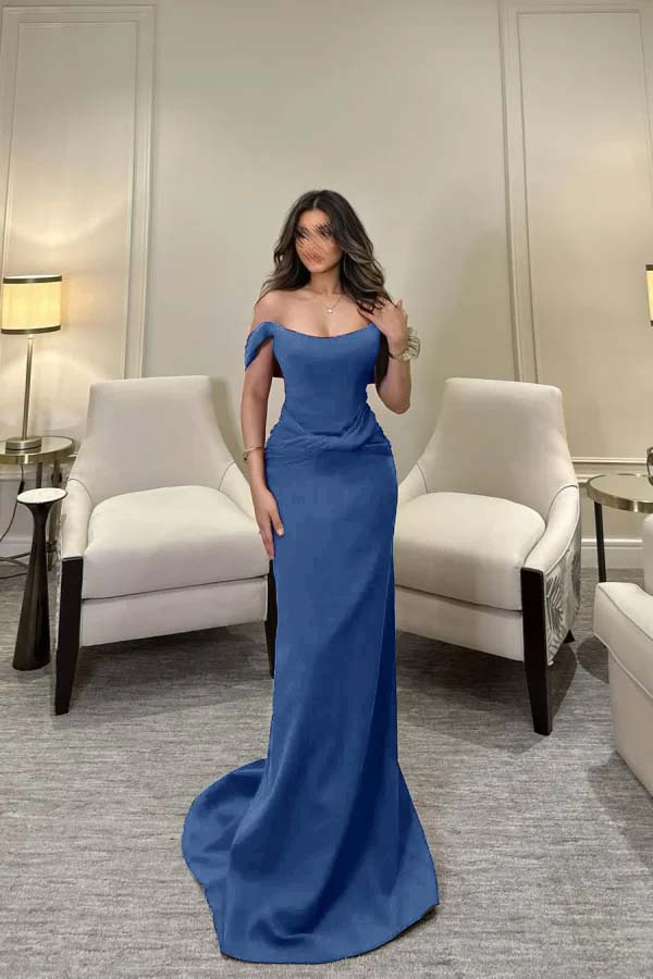 Off The Shoulder Sleeveless Long Mermaid Prom Dress With Pleated BMBRIDE