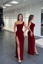 Glamorous One Shoulder Sleeveless Long Mermaid Evening Dress with Split BM bride