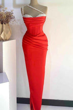 One Shoulder Sleeveless Mermaid Long Prom Dress With Beading