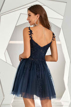 Coral Backless Short Cocktail Dress with Appliques