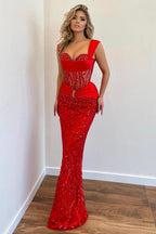 Blue Prom Dress Wide Shoulder Strap with Sequins Sleeveless Long Mermaid BM bride