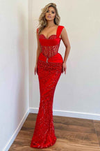 Sky Blue Prom Dress Straps With Sequins Sleeveless Long Mermaid