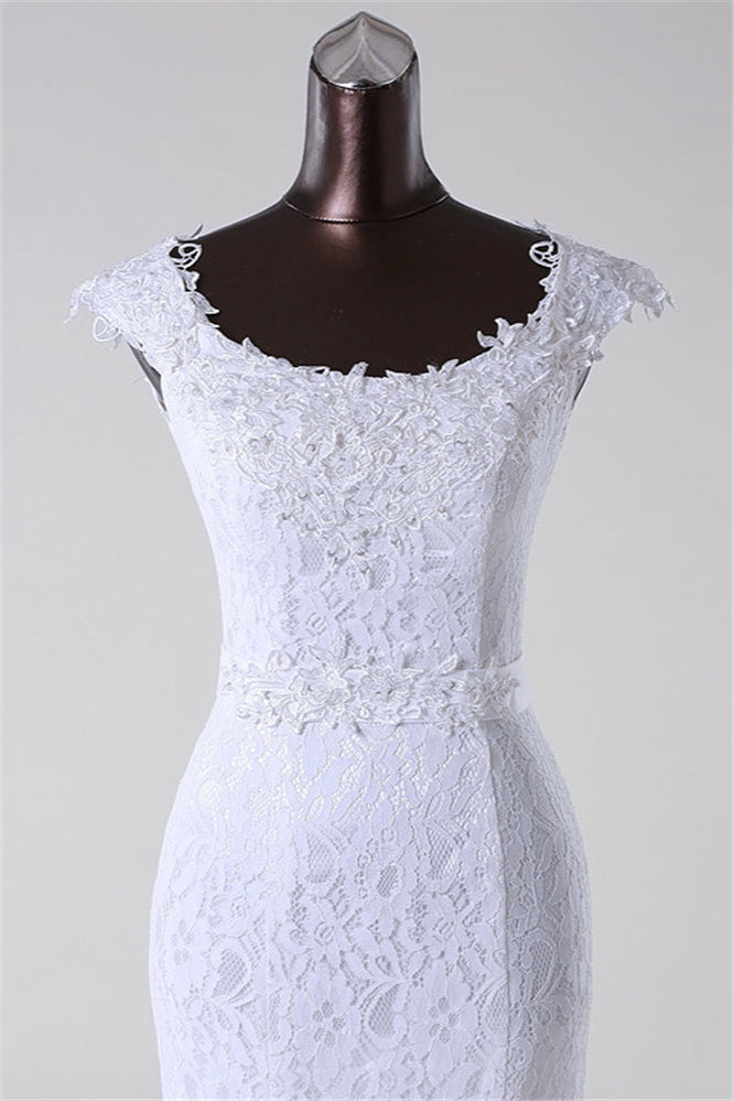 Jewel Neck Long Mermaid Lace Wedding Dress with Appliques BM bride