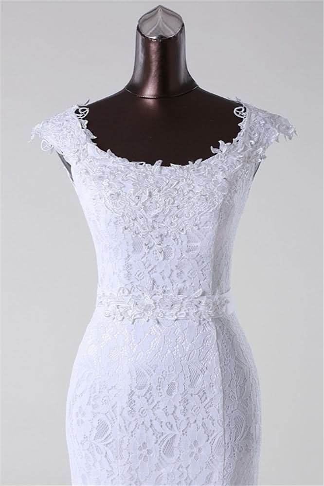 Jewel Neck Long Mermaid Lace Wedding Dress with Appliques BM bride