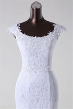 Jewel Neck Long Mermaid Lace Wedding Dress with Appliques BM bride