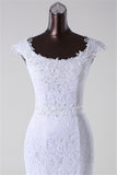 Jewel Neck Long Mermaid Lace Wedding Dress with Appliques BM bride