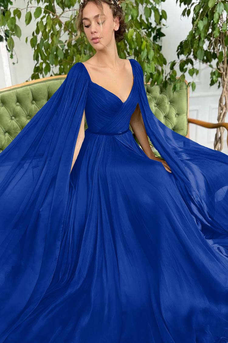 Elegant Green Long Sleeves Formal Belt Prom Dress Tulle With Split BMBRIDE