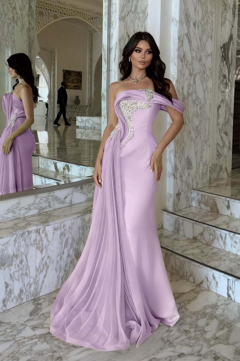 One Shoulder Sleeveless Long Mermaid Prom Dress With Beading BMBRIDE
