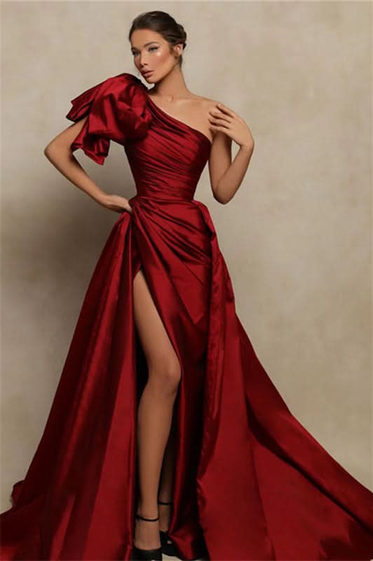 Burgundy Mermaid Long Evening Dress with Strapless and Split BM bride