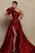 Burgundy Mermaid Long Evening Dress with Strapless and Split BM bride