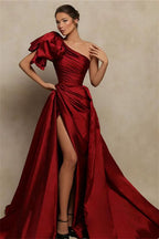 Burgundy Mermaid Long Evening Dress with Strapless and Split BM bride