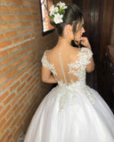 Sweetheart Strappy V-Neck Floor-Length Wedding Dress with Lace Appliques BM bride